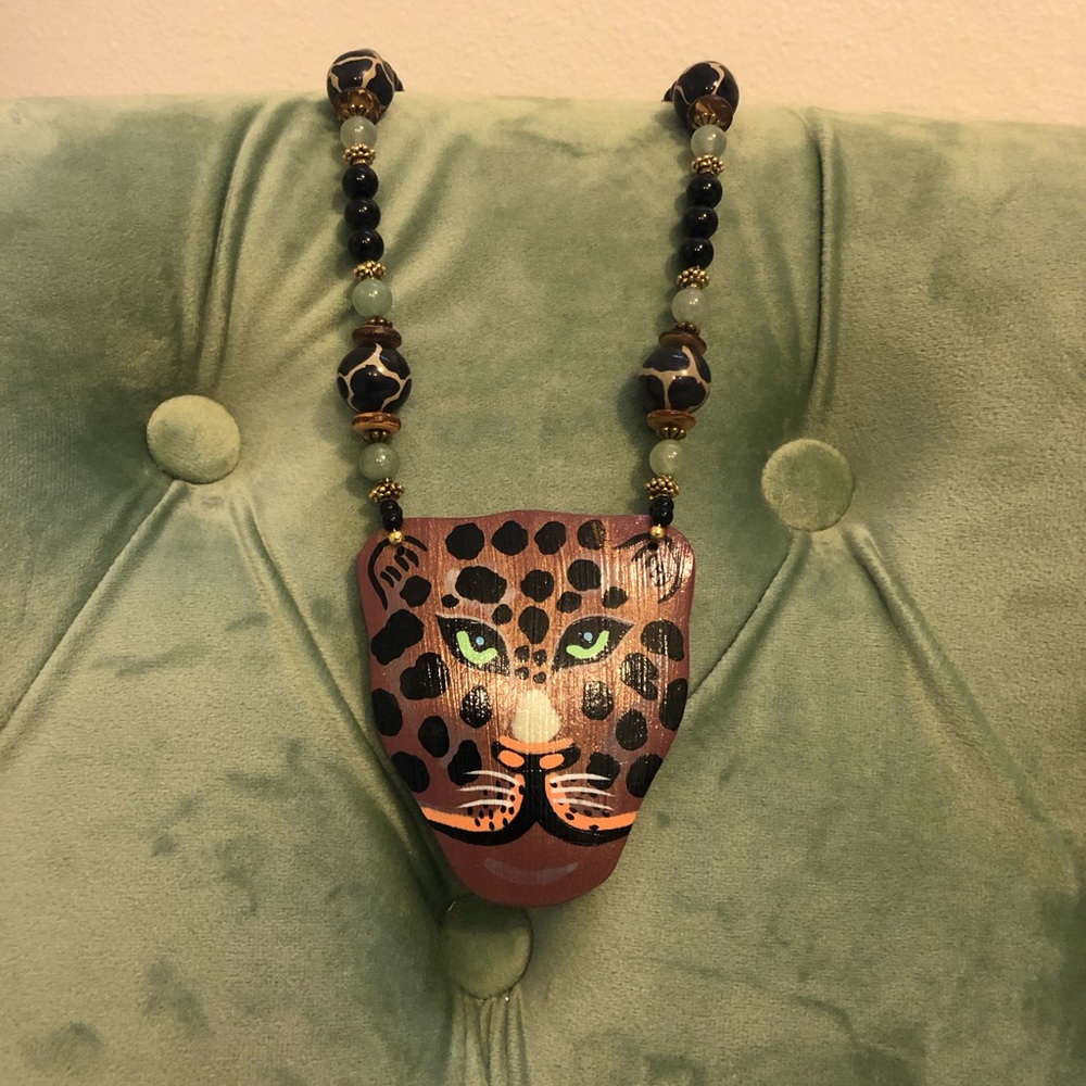 Hand painted Cheetah necklace.
